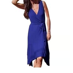 Athleta Windward Wrap Midi Dress Blue Modal XS